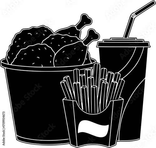 illustration cartoon vector of a fried chicken bundle set. isolated on a background. 