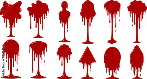 Silhouette dripping paint or black liquid melting, vector illustration set isolated on a white background.