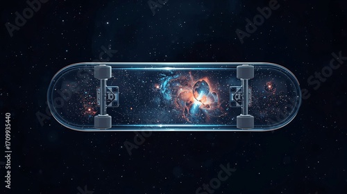 Transparent Glass Skateboard with Tiny Galaxies Inside
