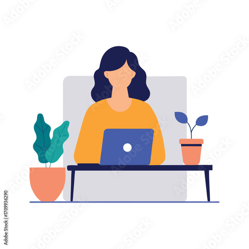 illustration of a woman sitting on a chair with a laptop