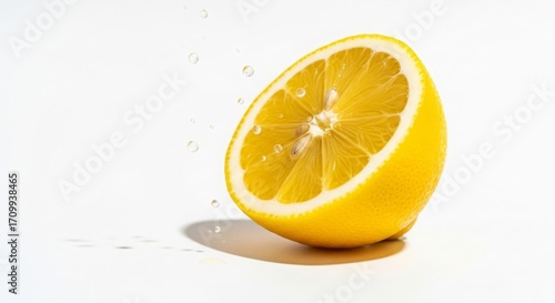 Fresh, juicy lemon half with water droplets, perfect for healthy recipes and refreshing drinks