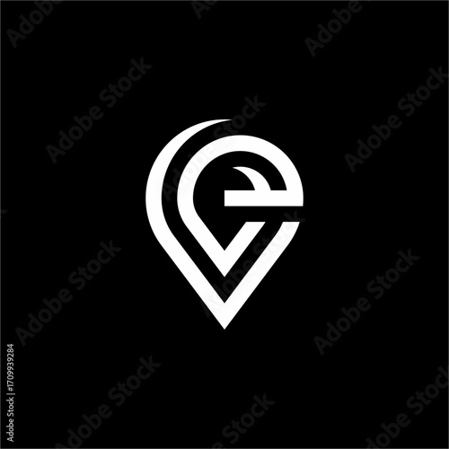 A modern, futuristic map pin logo with a stylized letter E. This elegant design is perfect for brands in navigation, real estate, or local services.