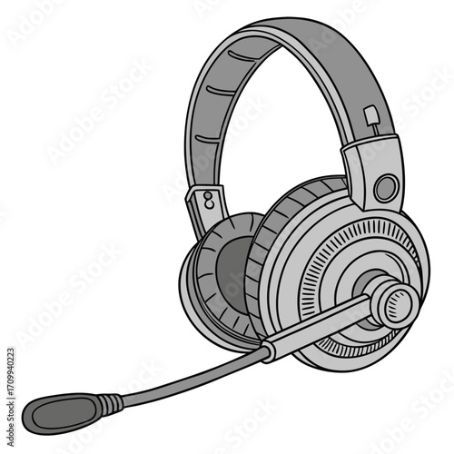 White isolated stereo headphones with a microphone for listening to music