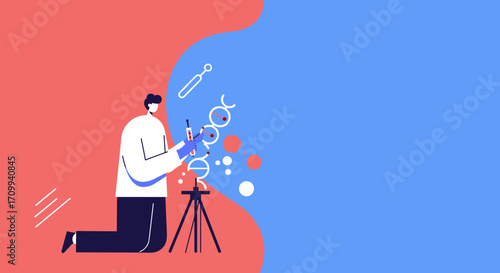 Dedicated scientist researching DNA and molecular structures in a modern lab. Ideal for healthcare, biotechnology, and scientific discovery concepts.