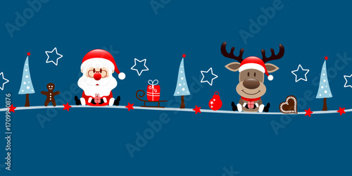 Banner Santa Und Rentier Weihnachten Icons Dunkelblau