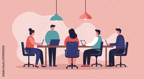 Focused man working remotely on a laptop in a modern, minimalist home office. Ideal for concepts like remote work, freelancing, and online business.