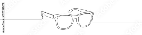 Eyeglasses in one line art style. Sunglasses drawing with editable black stroke on white background. Vector illustration.