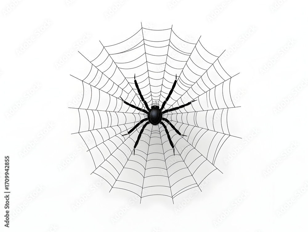 Fototapeta premium Simple illustration of black cobweb on white background
