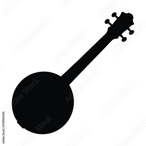 Banjo silhouette vector illustration, musical instrument icon, country music graphic, folk art design