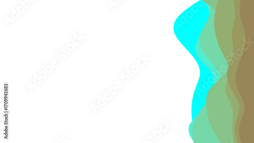 Dynamic abstract background featuring flowing wavy shapes in blue, green, and brown on a clean white space. Ideal for modern design templates, presentations, or digital art.