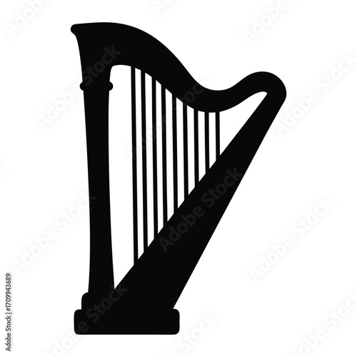 Download high quality black and white harp vector illustration for music instrument enthusiasts and designers