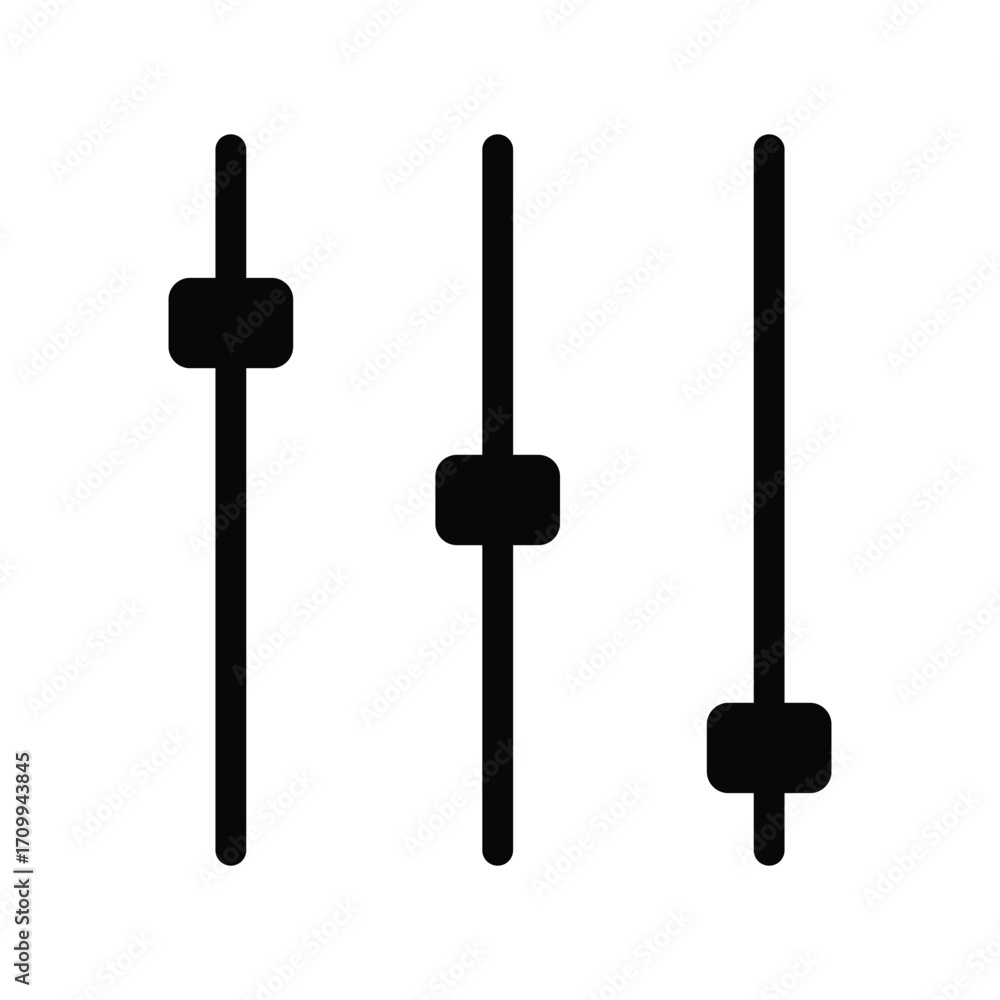 Naklejka premium Settings Bars Icon Vector – Control Panel Sign, Adjustment Sliders Symbol for User Interface and Apps