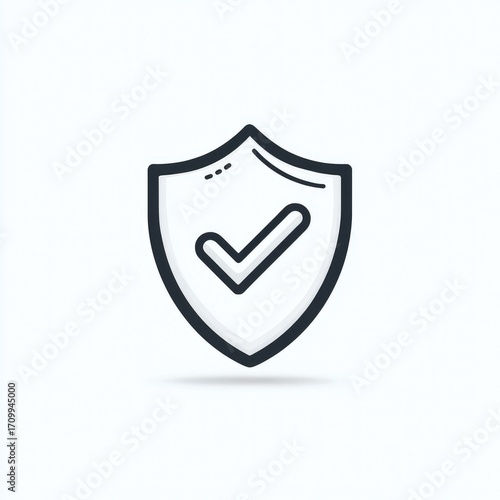 Free Download Simple shield icon with a checkmark.  A black outline depicts a shield,  filled with a white interior.  A checkmark is inside the shield.  Light shadow beneath - GFXLoad