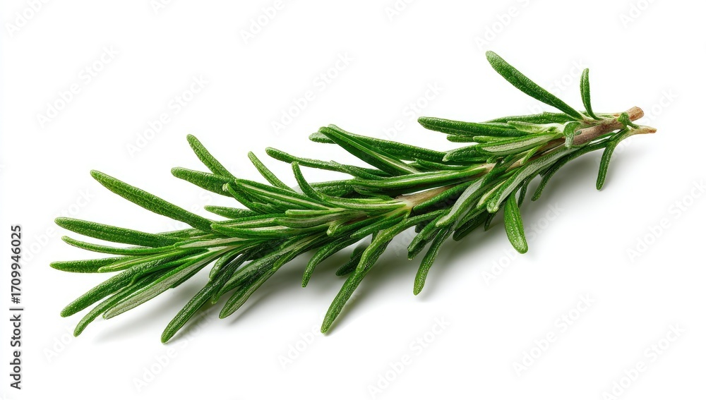 Fototapeta premium Fresh rosemary sprig, vibrant green, isolated on white