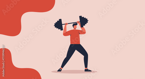 A modern illustration showcases a strong man performing an overhead barbell lift, embodying physical power, dedication, and the pursuit of fitness goals.