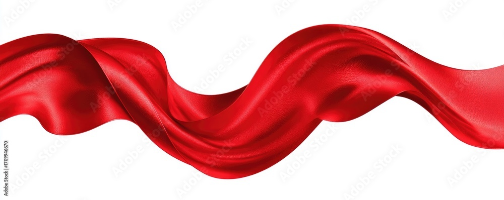 Fototapeta premium Red silk fabric flowing in elegant curves against white background