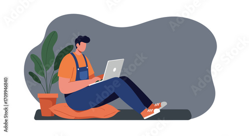 Modern flat illustration featuring a man enjoying a hot herbal drink and a cool beverage, symbolizing mindful breaks and personal well-being.
