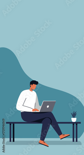 An illustration of a young woman sitting and engaging with her smartphone, representing modern digital communication, social networking, and online connection.