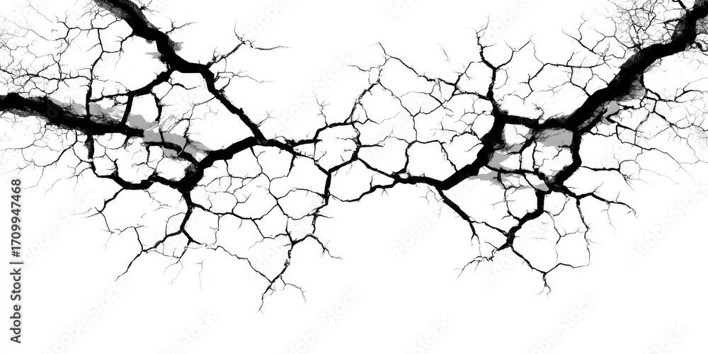Obraz premium Abstract black and white image of intricate branching cracks