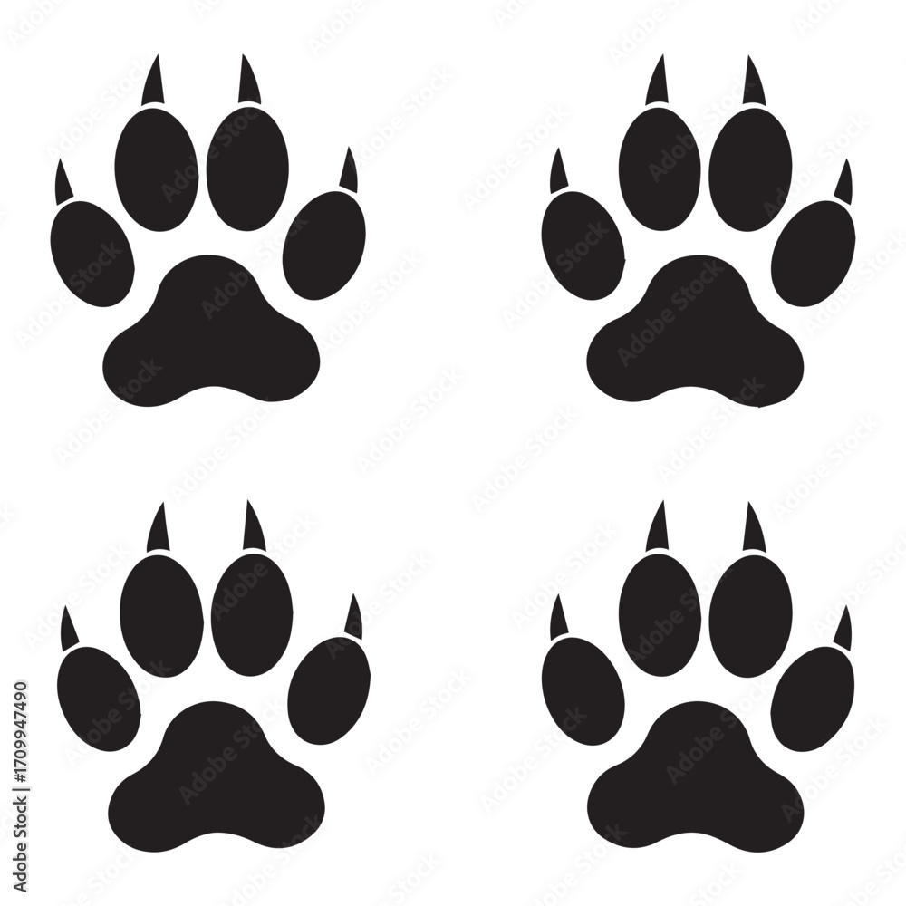 Fototapeta premium Four Black Paw Prints Arranged in a Square on White