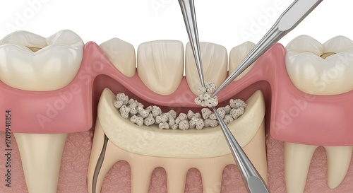 Dental bone graft procedure in mandibular socket with particulate grafting.