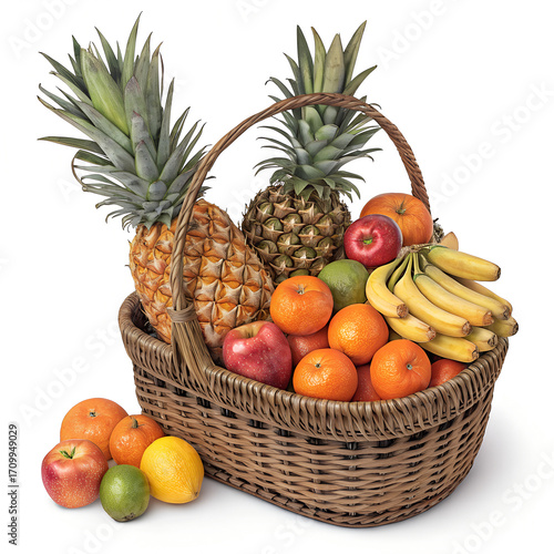 fruit basket isolated on white