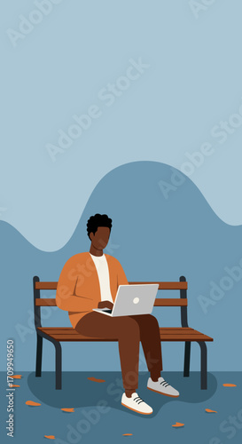 Professional illustration of a focused person writing or planning at a desk with a plant and mug. Ideal for business, creativity, and remote work concepts.
