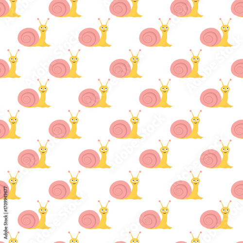 endless texture of cartoon snail great for wrapping paper, decor. Seamless pattern snail