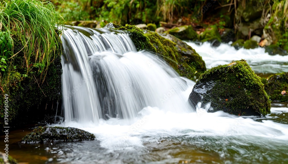 Fototapeta premium Cascading waterfall in a mossy forest