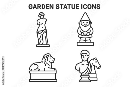 Garden Statue Icons – Elegant Vector Set of Outdoor Sculptures, Decorative Statues & Landscape Art Symbols