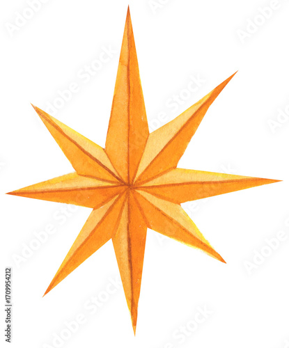 Watercolor illustration of a shining star. Perfect for Christmas designs, nativity scenes, holiday cards, posters, and spiritual artwor