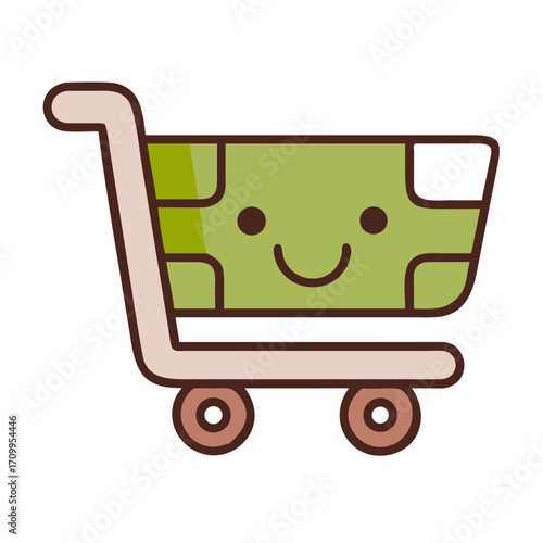Cute shopping cart with money vector illustration for online shopping and e commerce business design use