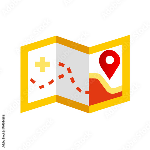 Find location destination travel guide map with pin point and dotted line for navigation and adventure