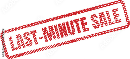 A red lastminute sale stamp features white polka dots and a bold, angled design