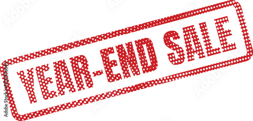 A red Year End Sale stamp features a polka dot pattern and angled text