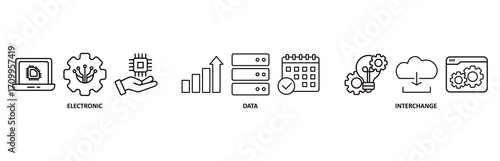 EDI icon set vector illustration for electronic data interchange of business documents standard format with a cloud server, exchange, database, file, chart, automation, and process icon