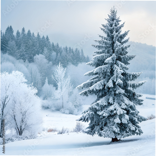 snow covered pine trees