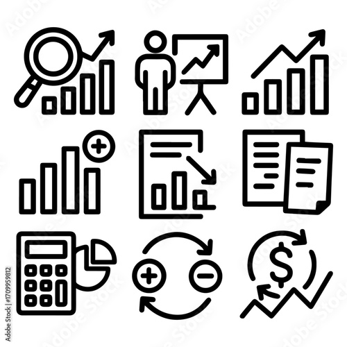 Collection of Business Growth and Financial Analysis Icons.