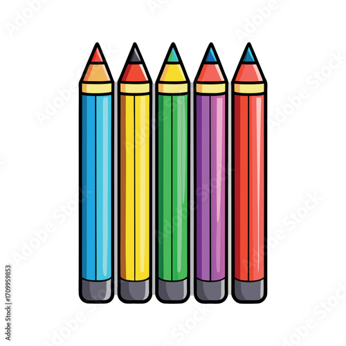 A set of multicolored pencils vector illustration in cartoon childish style isolate