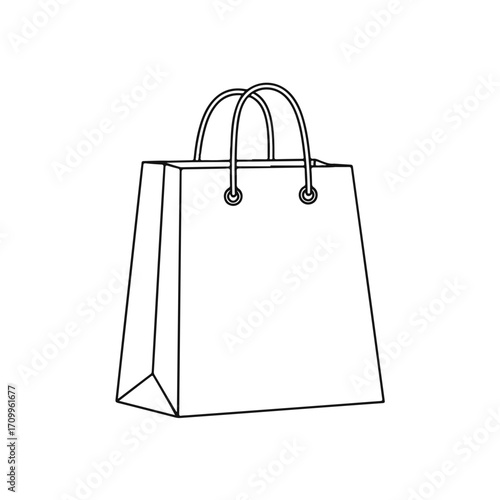 Simple outline of a shopping bag with handles on white background  