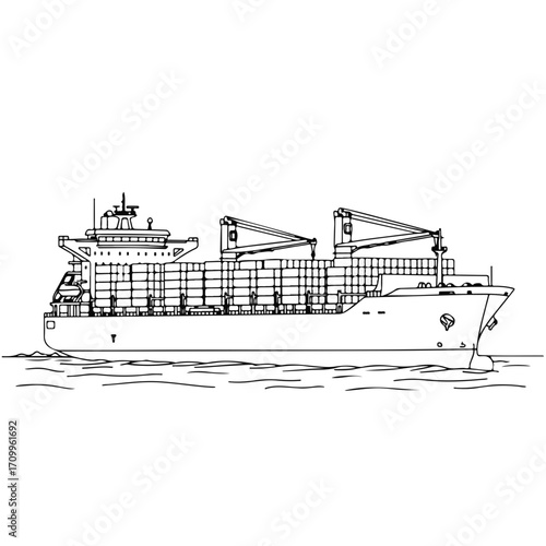Cargo ship illustration with containers sailing on water  