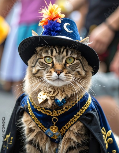Cat in traditional hat and cape