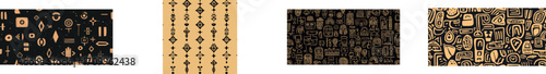 Seamless ethnic handmade elements with stripes are combined in a modern illustration of tribal patterns