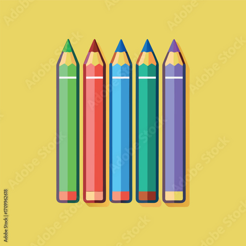 A set of multicolored pencils vector illustration in cartoon childish style isolate