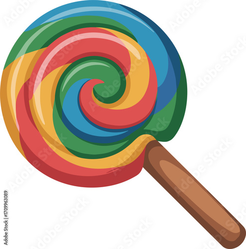 Colorful Swirl Lollipop Candy on White Background Keywords: lollipop, candy, sweet, swirl, colorful, rainbow, treat, sugar