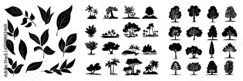 The collection consists of bush cartoons presented in a modern flat design illustration set