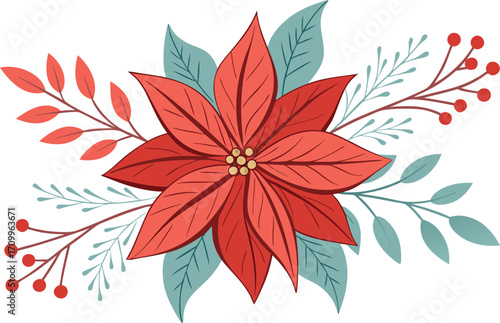 Poinsettia and Berries Christmas Arrangement illustration