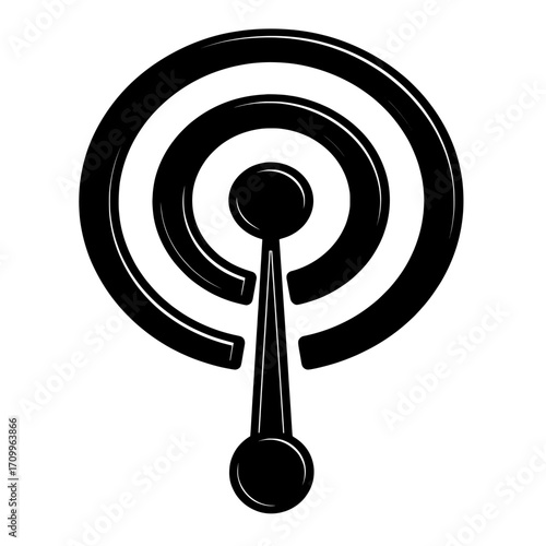 Wifi signal icons and sound wave symbols, depicted as neon circles, represent wireless internet or radio in a modern digital context, isolated on a transparent background