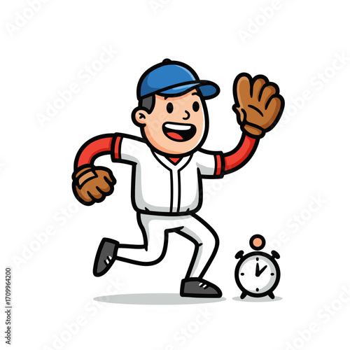 Cartoon baseball player running with glove