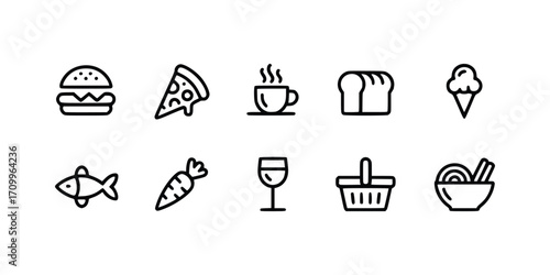 Food and Drink Icon Collection Delicious Meals and Refreshing Beverages